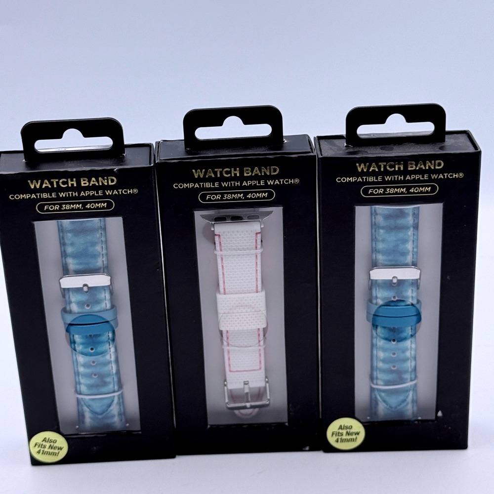 Sol-Light Watch Band 38/40/41mm Lot of 3 Blue Tie Dye & White Sport‎ Straps